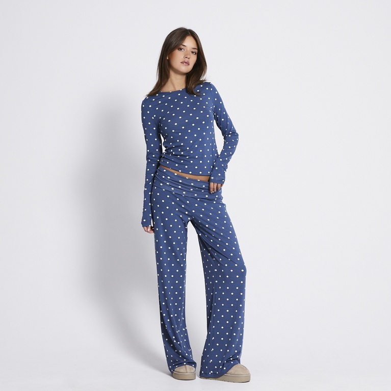 Foldable wide pants "Eleni Printed" Washed navy